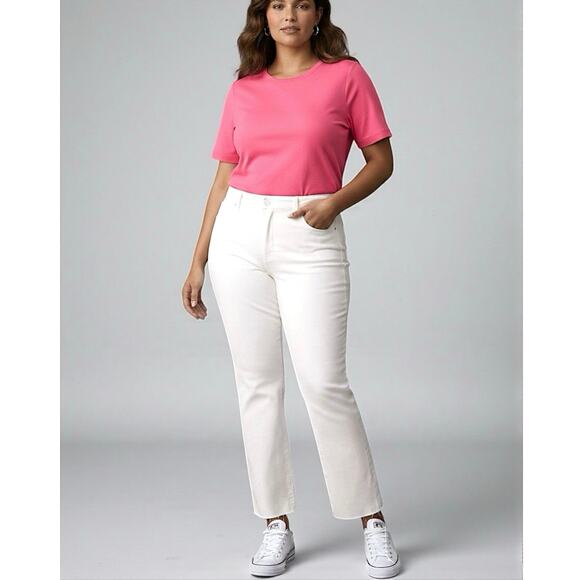 Good American Plus White High Rise Ankle High Raw Hem Straight Leg Jeans 22W - Picture 1 of 14